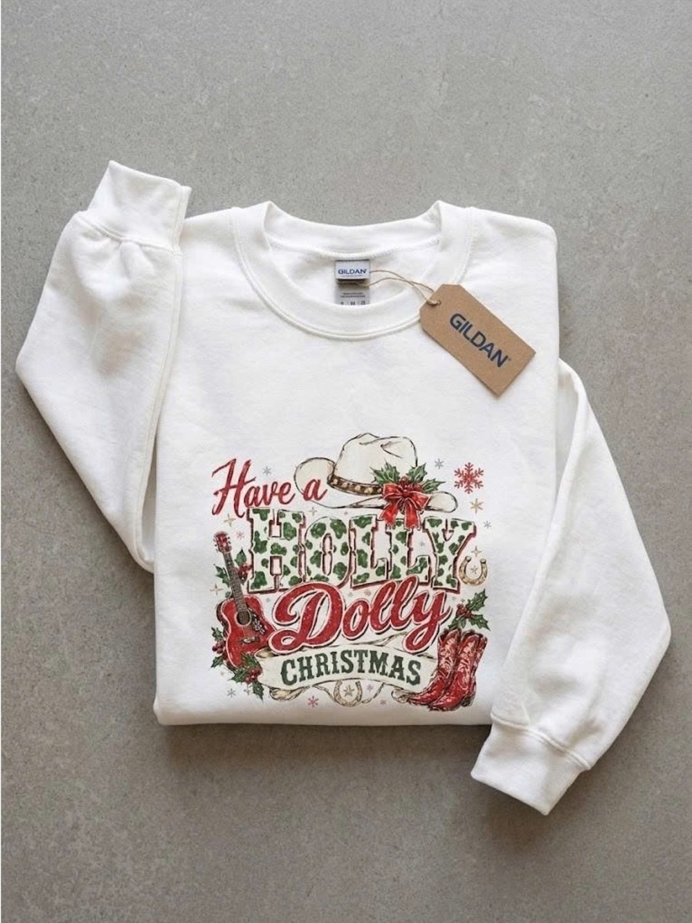 Country Christmas Sweatshirt Holly Dolly Western Graphic Holiday Pullover